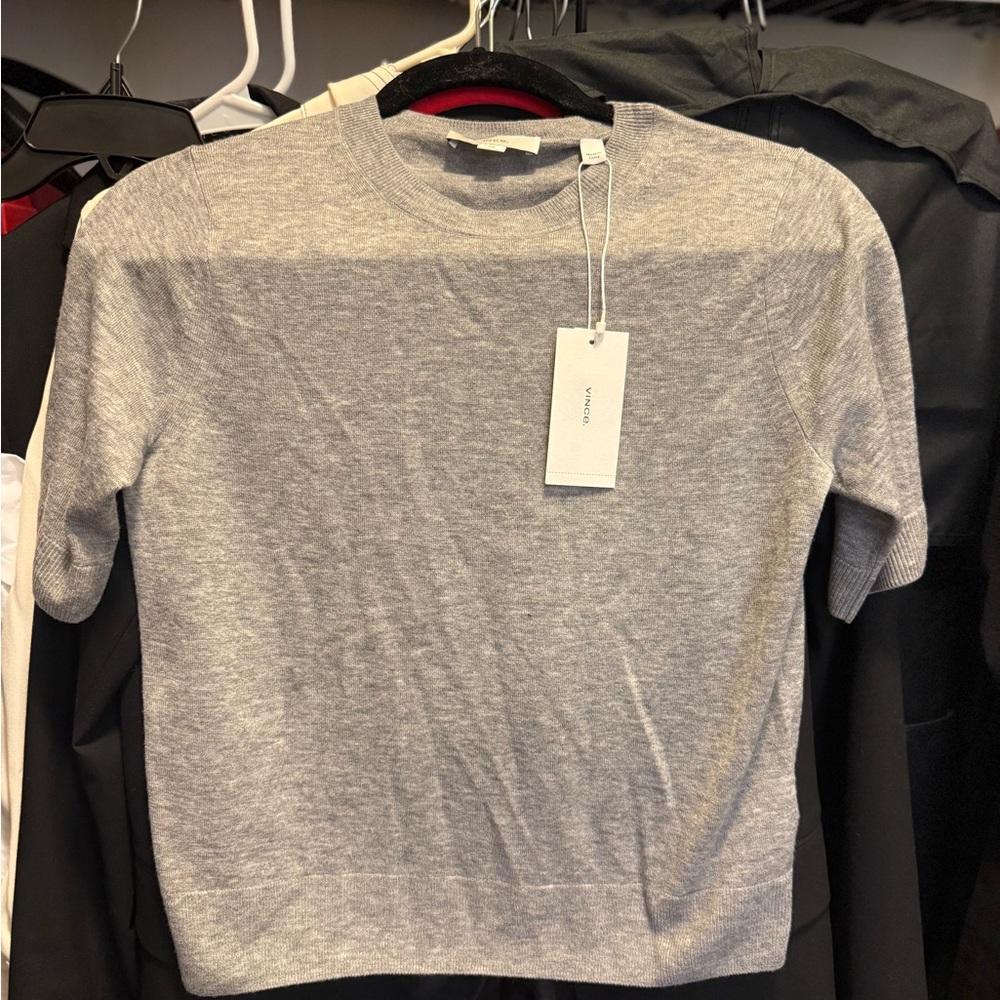 Vince Gray Wool Short Sleeve Polo Fine Knit Sweater NWT Small